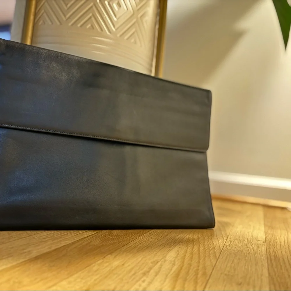 XL Vintage Coach Zip Portfolio Leather Document Laptop Bag , black
